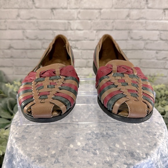 Flexisole “Fiesta” Tan Multicolor Leather Huarache Sandals WMS 6.5W☀️VGUC☀️ - Picture 2 of 10